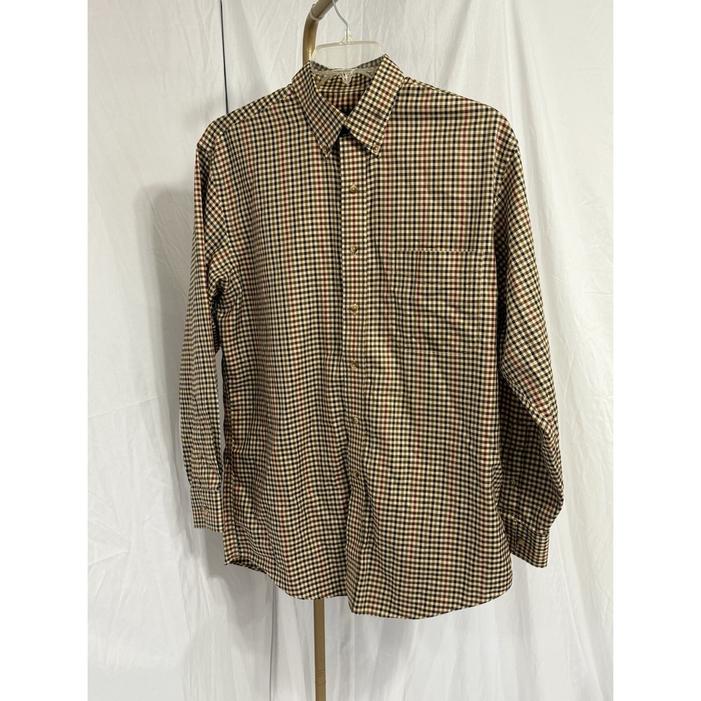 Jos‎ A Bank Traveler's Collection Button Down Shirt Red Tan Plaid 100% Cotton